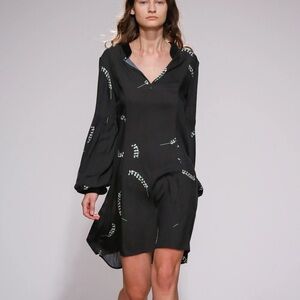 KSENIA SCHNAIDER slip dress black floral velvet cuffs neck